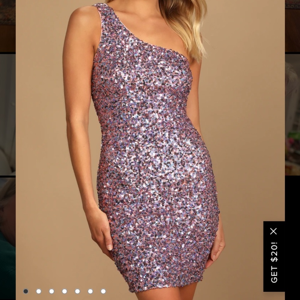 NWT Lulus pink sequin one shoulder homecoming dress S